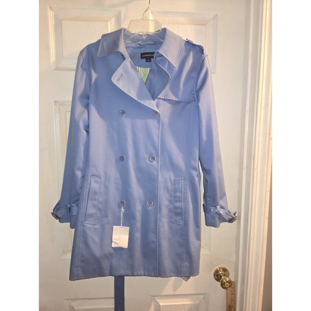 Y2K Lands' End Double-Breasted Trench Coat/Raincoat Size 12 Periwinkle Blue NOS